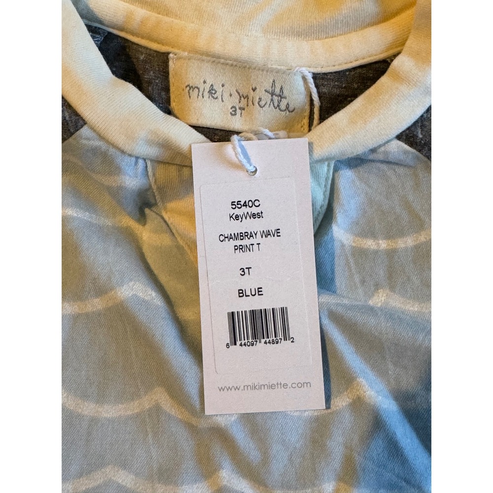 Miki Miette Toddler Boy Raglan Wave Tee Light Blue Grey NWT 3T - Picture 3 of 4